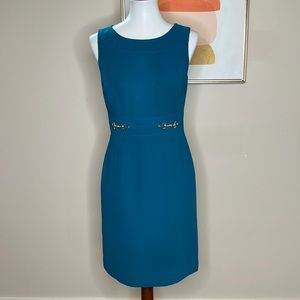 Tahari sheath dress with gold equestrian details | Petite